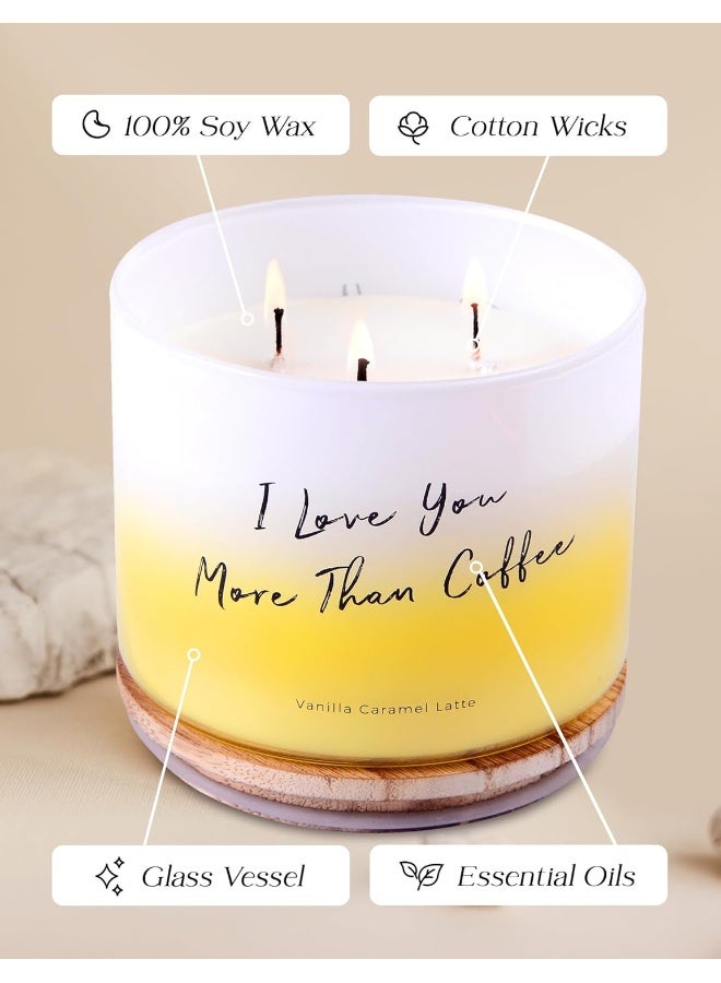 T&H Vanilla Caramel Latte 3 Wick Candle Scented | I Love You More Than Coffee Candle | Quote Candles for Home Scented | Coffee Scented Candles Stress Relief | Large Relaxing Aromatherapy Soy Candles 16 Oz - Image 3